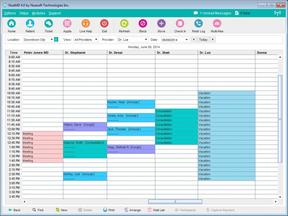 Patient scheduling dashboard from NueMD