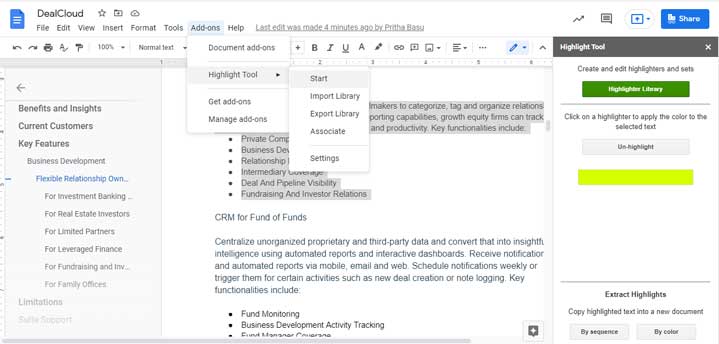 Highlight Tool in Google Doc