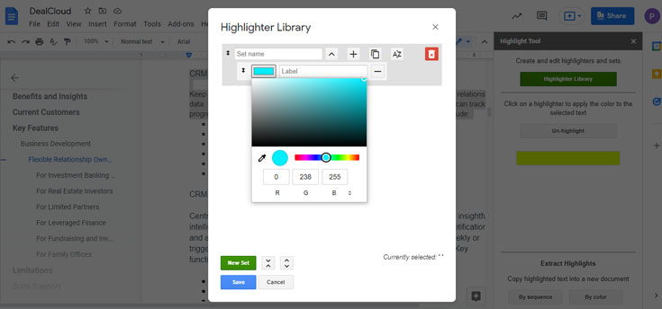 Selecting highlight color of your choice