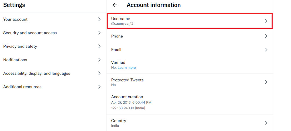 Twitter Desktop View Your Account Information