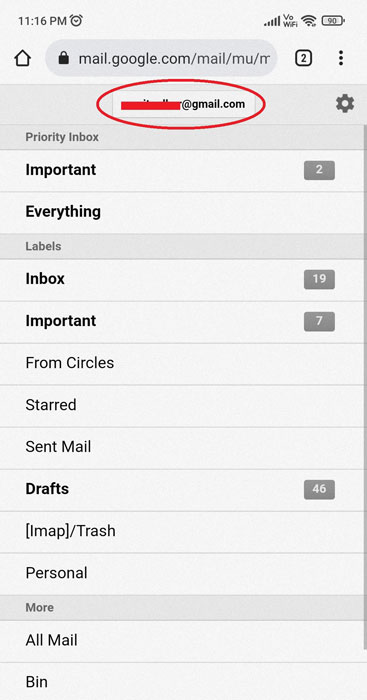 Selecting Email in Gmail Mobile App