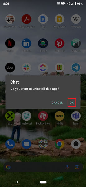 Confirm deleting app in Android