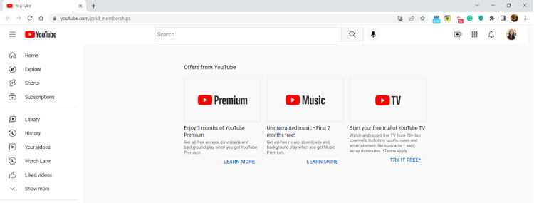 YouTube Paid Membership Desktop