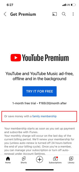 YouTube Premium Family Plan Apple