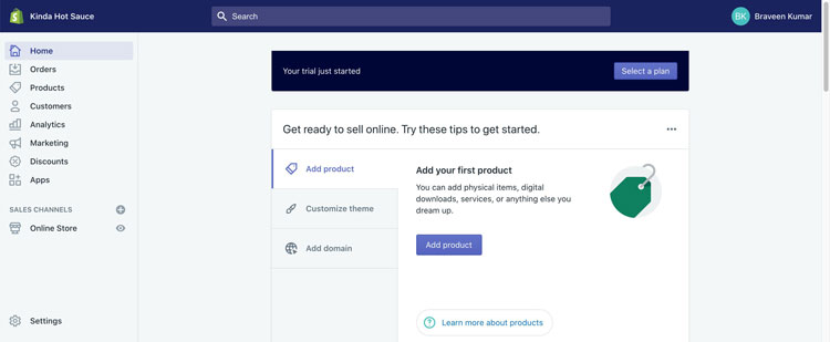 Shopify User Interface