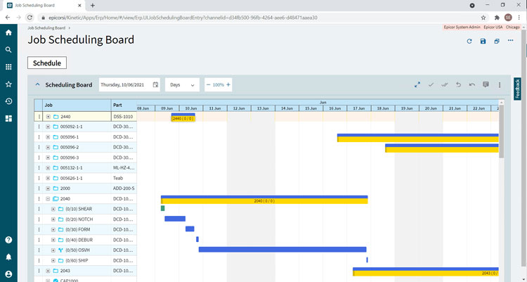 Job Scheduling Board in an ERP Software