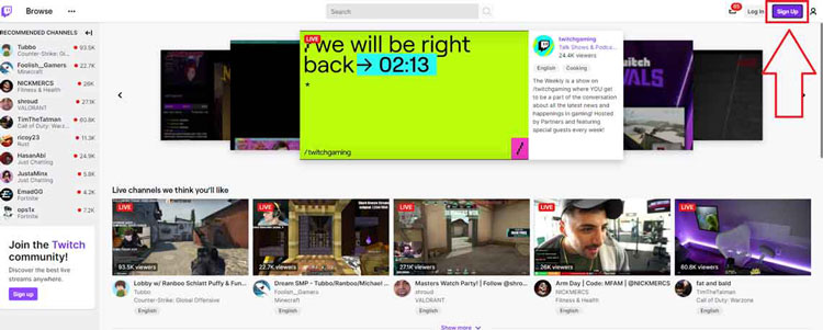 Twitch TV Home Page