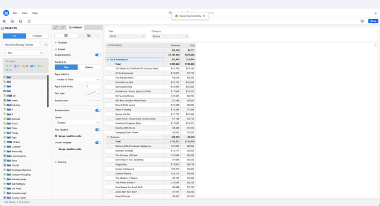 Report formatting in MicroStrategy