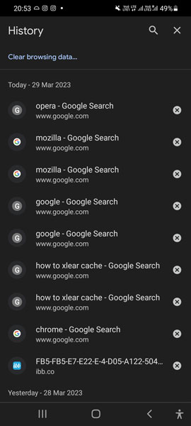 Browsing History in Google Chrome Mobile