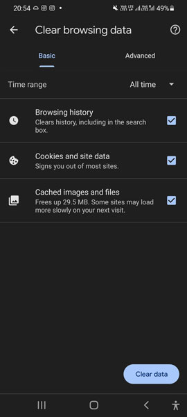 Clear Browsing Data in Google Chrome Mobile