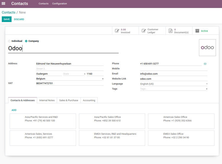 Managing contact details with Odoo