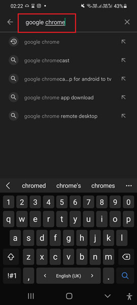 Searching Google Chrome in Play Store