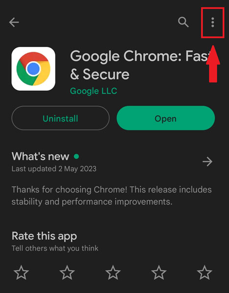 Play Store Google Chrome Three-dot Menu