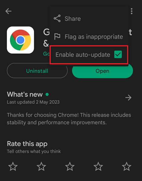 Play Store Drop-Down Menu