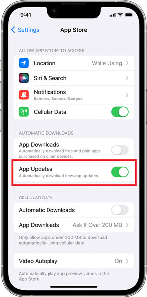 App Updates Toggle