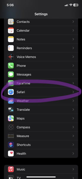 iPhone Settings App Menu