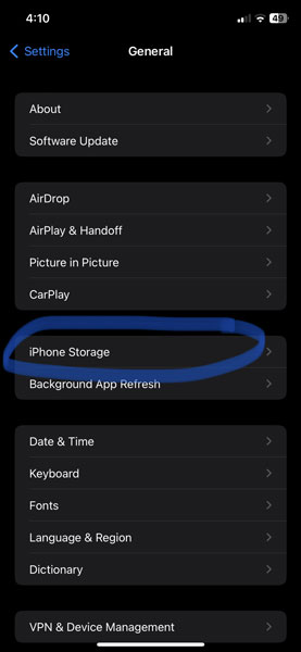 iPhone General Settings Options