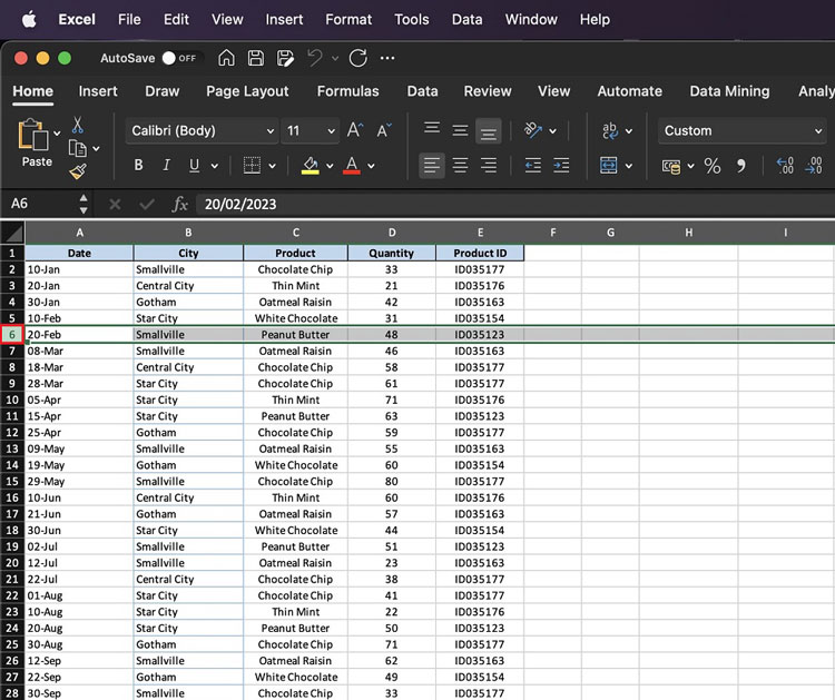 Selecting a Row in MS Excel in MacOS