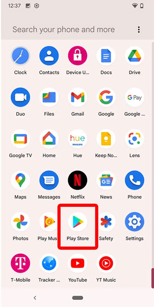 Locate Play Store in Android Phone Menu