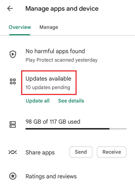 Manage Apps and Devices Module in Play Store