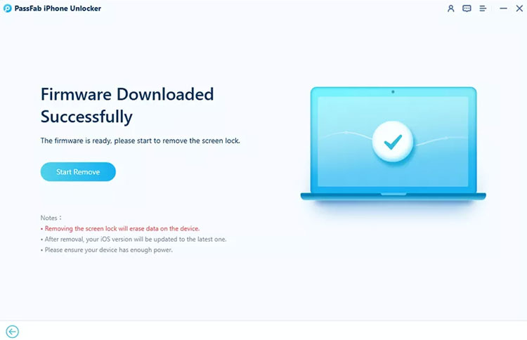 PassFab iPhone Unlocker Firmware Download Success Page