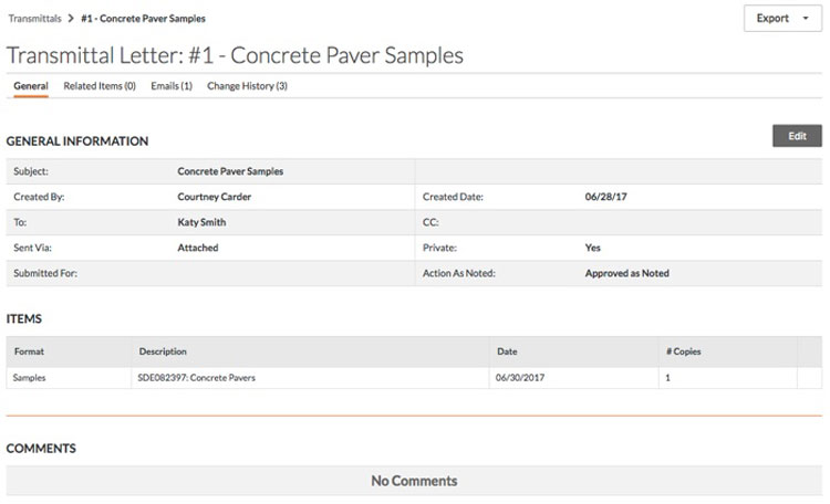 Transmittal Management Module in Procore