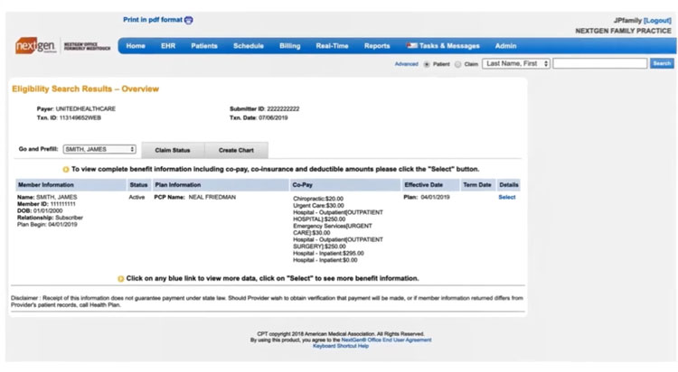 Insurance eligibility report in NextGen Office