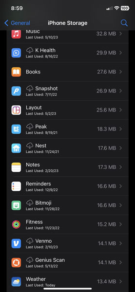 View All Apps in Storage in iPhone