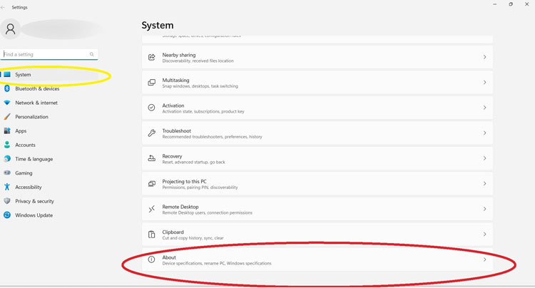 Windows System Settings