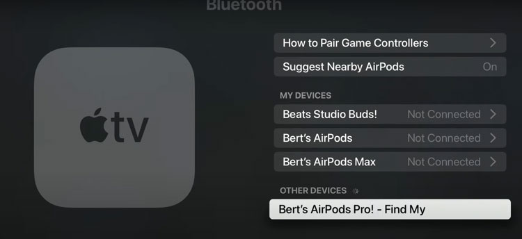 Other Devices in Apple TV Bluetooth Settings