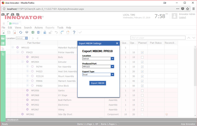 Export BOM Settings in Aras