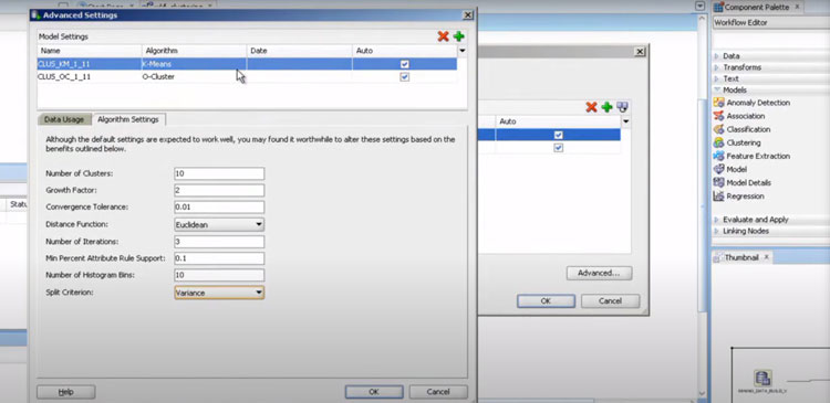 Oracle Analytics Clustering Algorithm Settings