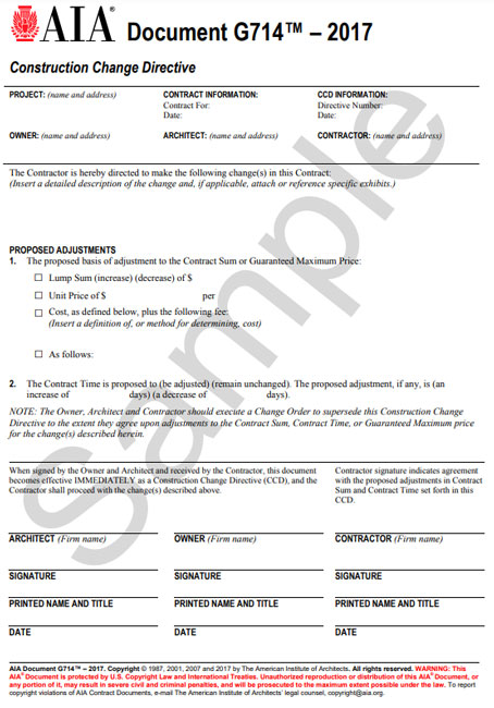 AIA G714 Construction Change Directive Form