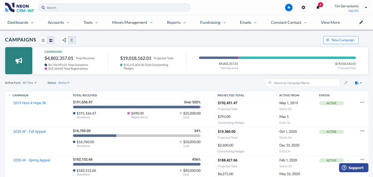 Campaign Management Module in Neon CRM Campaigns