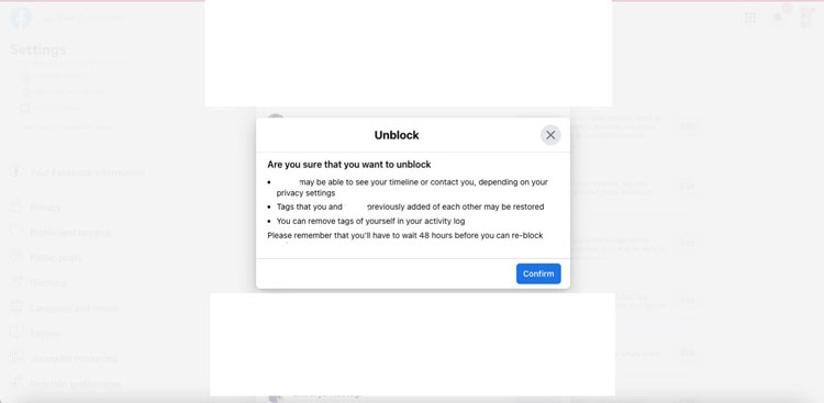 Select and Unblock a User in Facebook