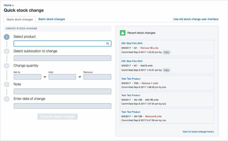 Stock Change in Inventory Management Tool