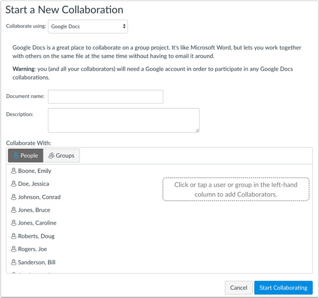 Canvas LMS Collaboration Module