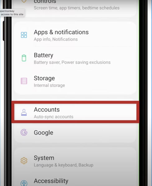 Android Accounts Settings