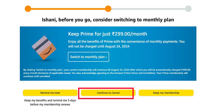 Confirm To Cancel Amazon Prime Membership