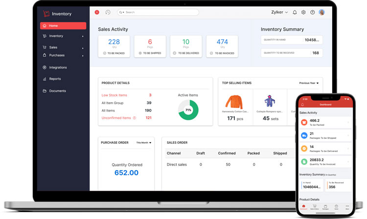 Zoho Inventory Dashboard Across Devices