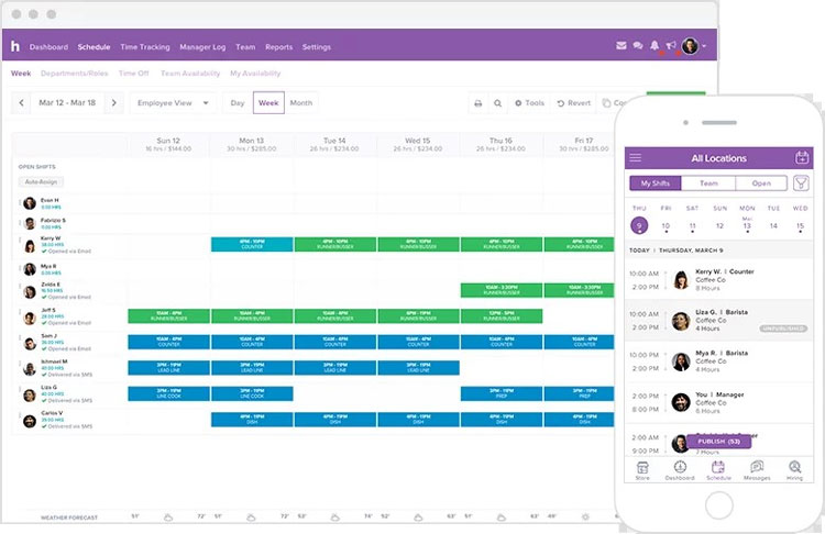 Workforce scheduling dashboard with weekly shift overview in Homebase Mobile and Desktop Application