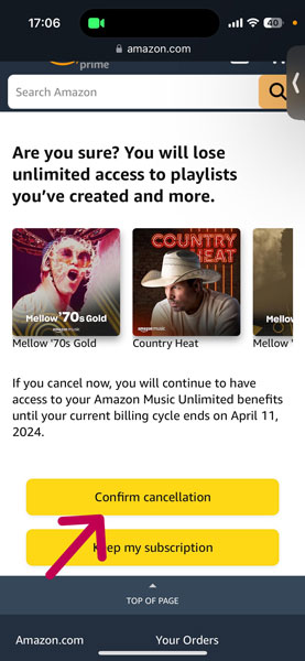 Confirm Amazon Music Cancellation