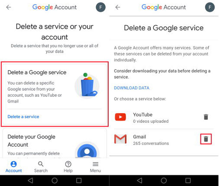 Delete a Google Service Android