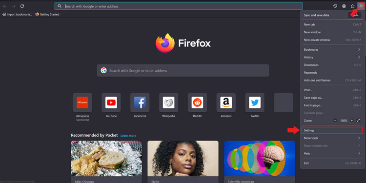 Firefox Hamburger Menu Options