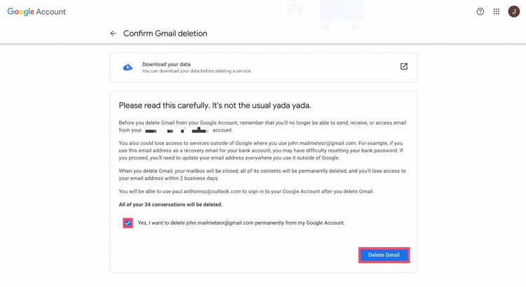 Gmail Deletion Terms and Conditions