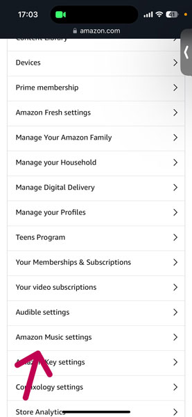 Amazon Music Settings Option