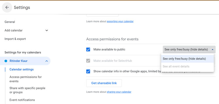 Google Calendar Public Sharing Settings