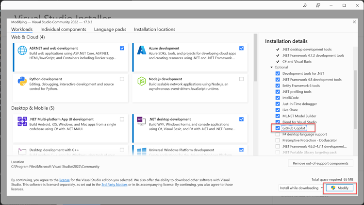 Visual Studio Installer Workloads