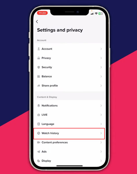 Watch History Option in Settings and Privacy in TikTok