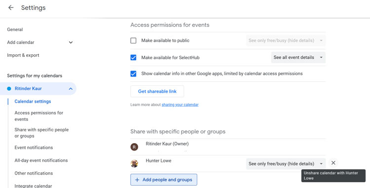 Unshare Google Calendar